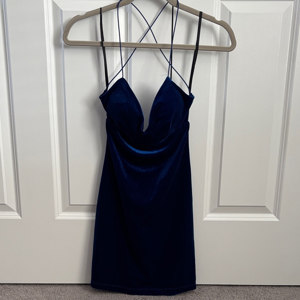 Elegant Blue Velvet Dress